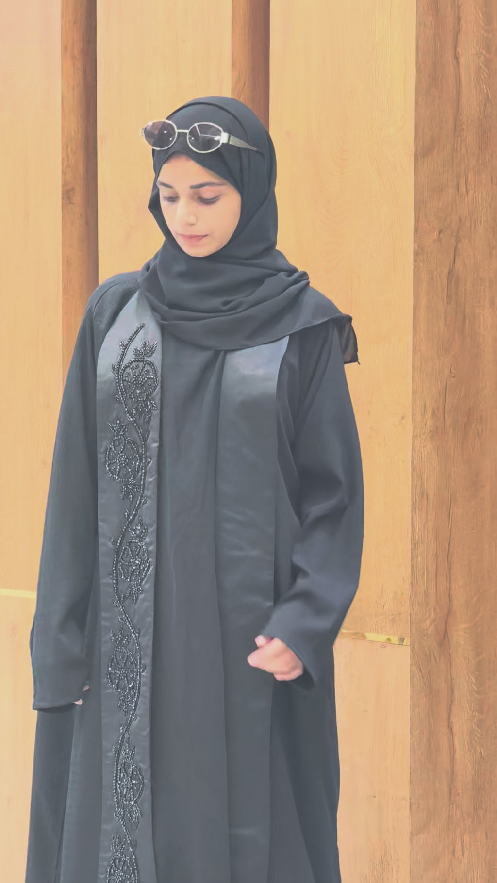 Luxury One Side Lapel Stone Work Abaya
