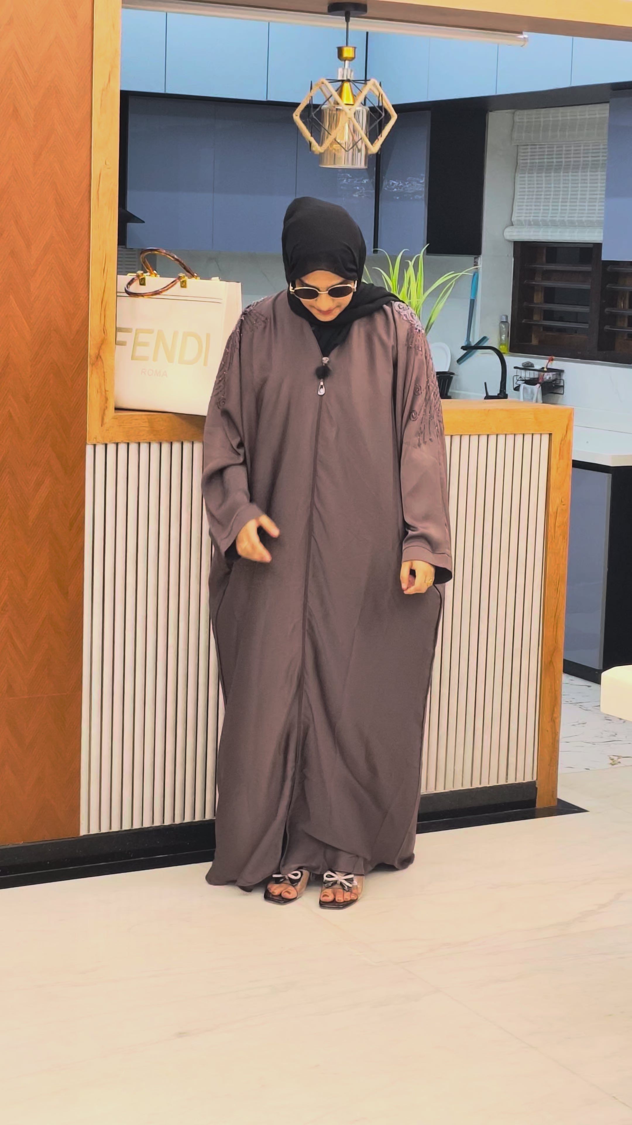 Coffee Brown Designer Stone Work Abaya