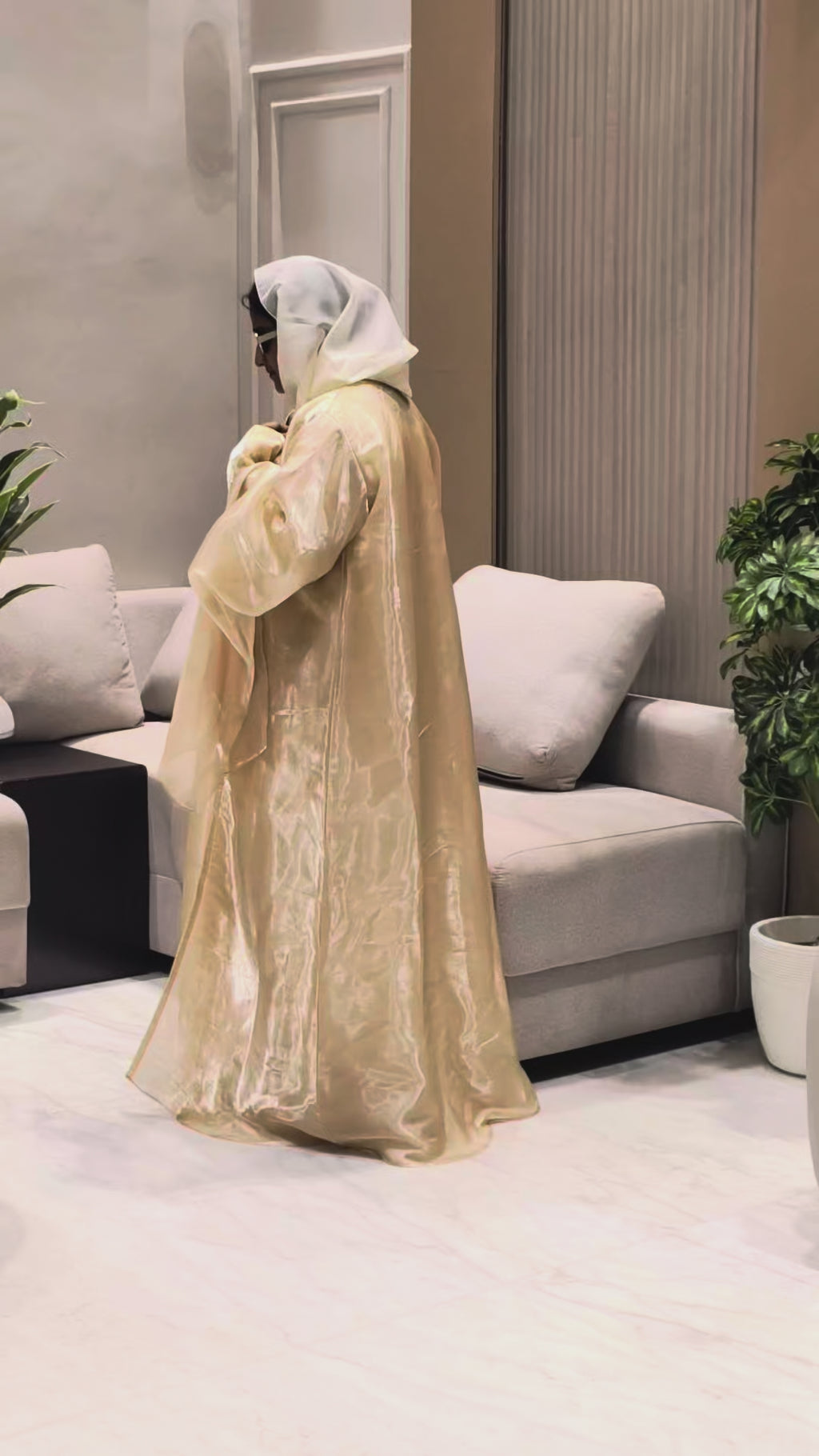 Golden Organza Satin Abaya – Inspired by GOLD FISH