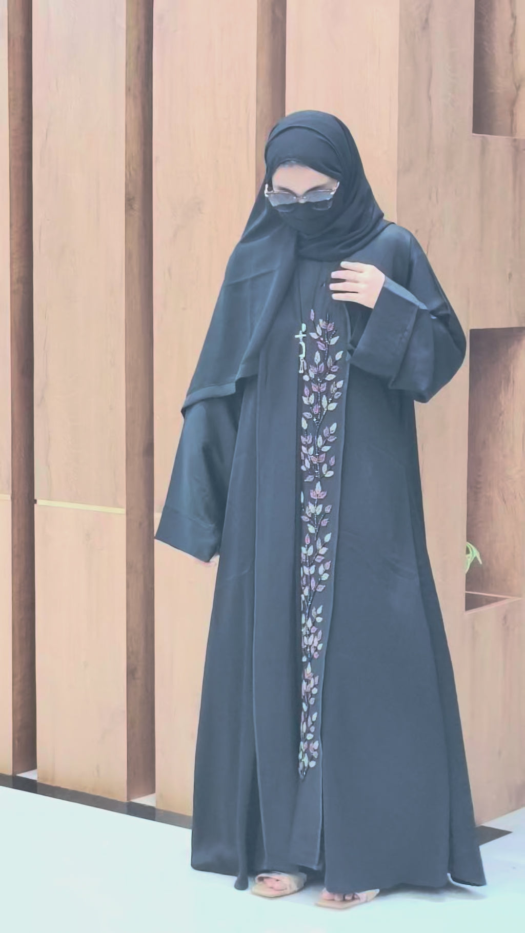 One Side Lapel Stone Work Abaya