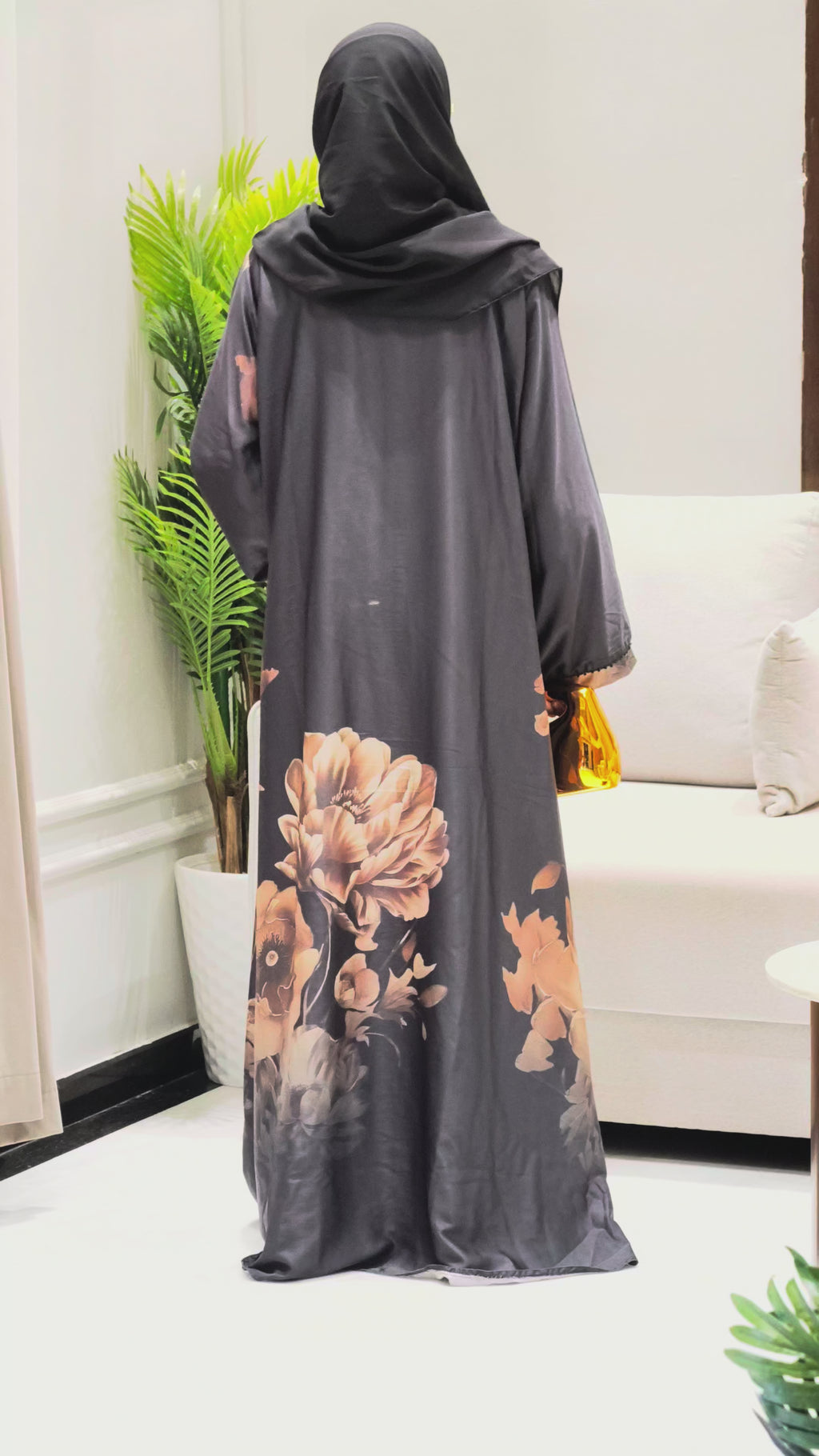Black Floral Printed Abaya – Elegance in Every Detail