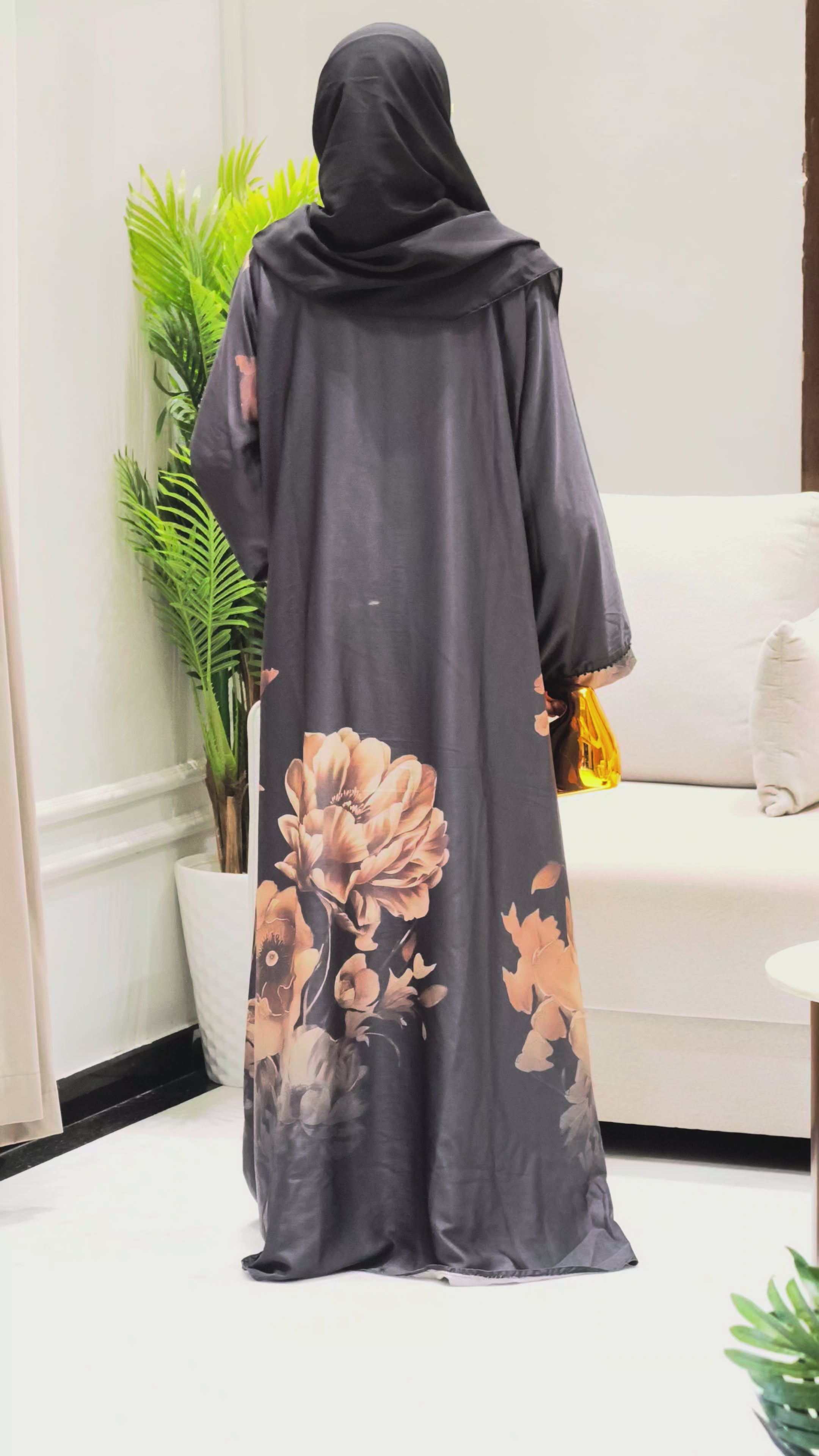 Black Floral Printed Abaya – Elegance in Every Detail