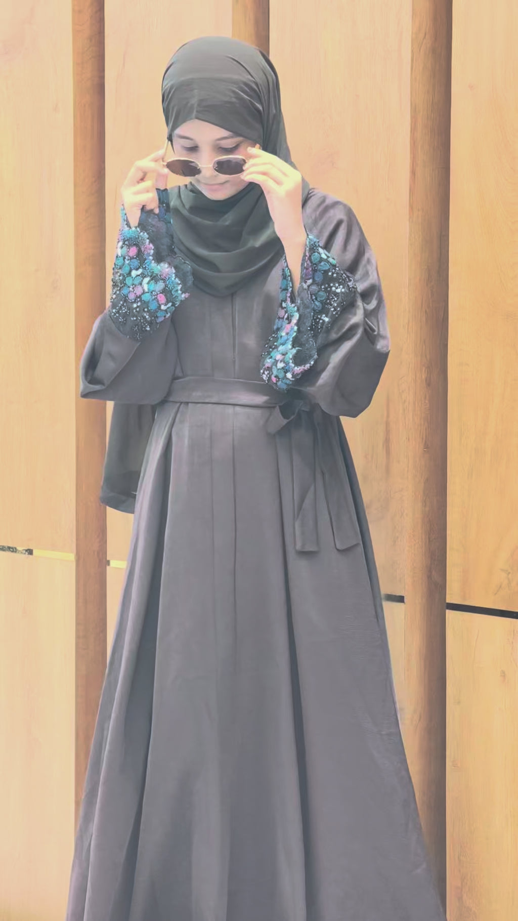 Sleeve Stone Work Umbrella Abaya – Luxury Designer Elegance