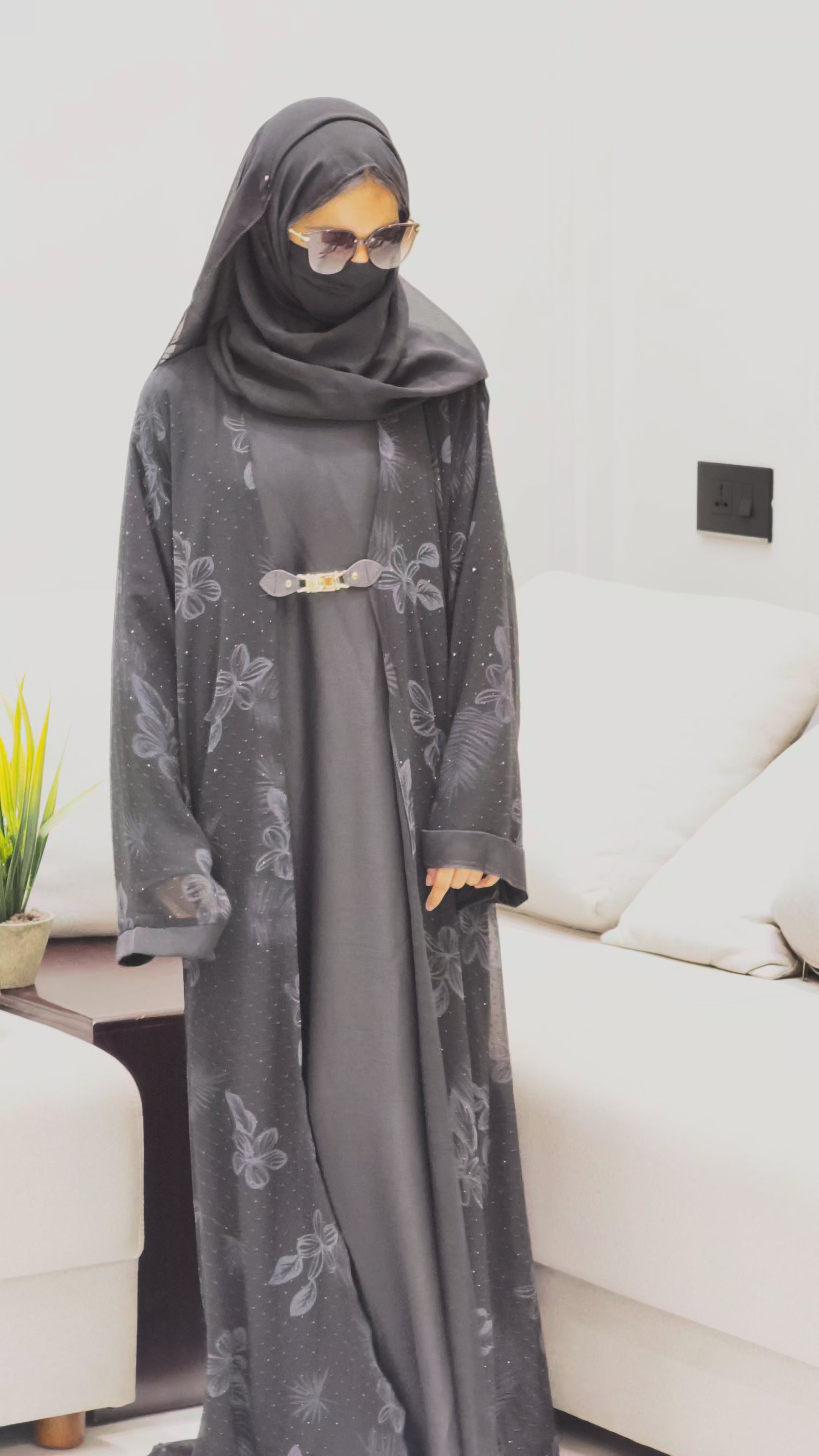 Self-Printed Floral Netted Designer Abaya