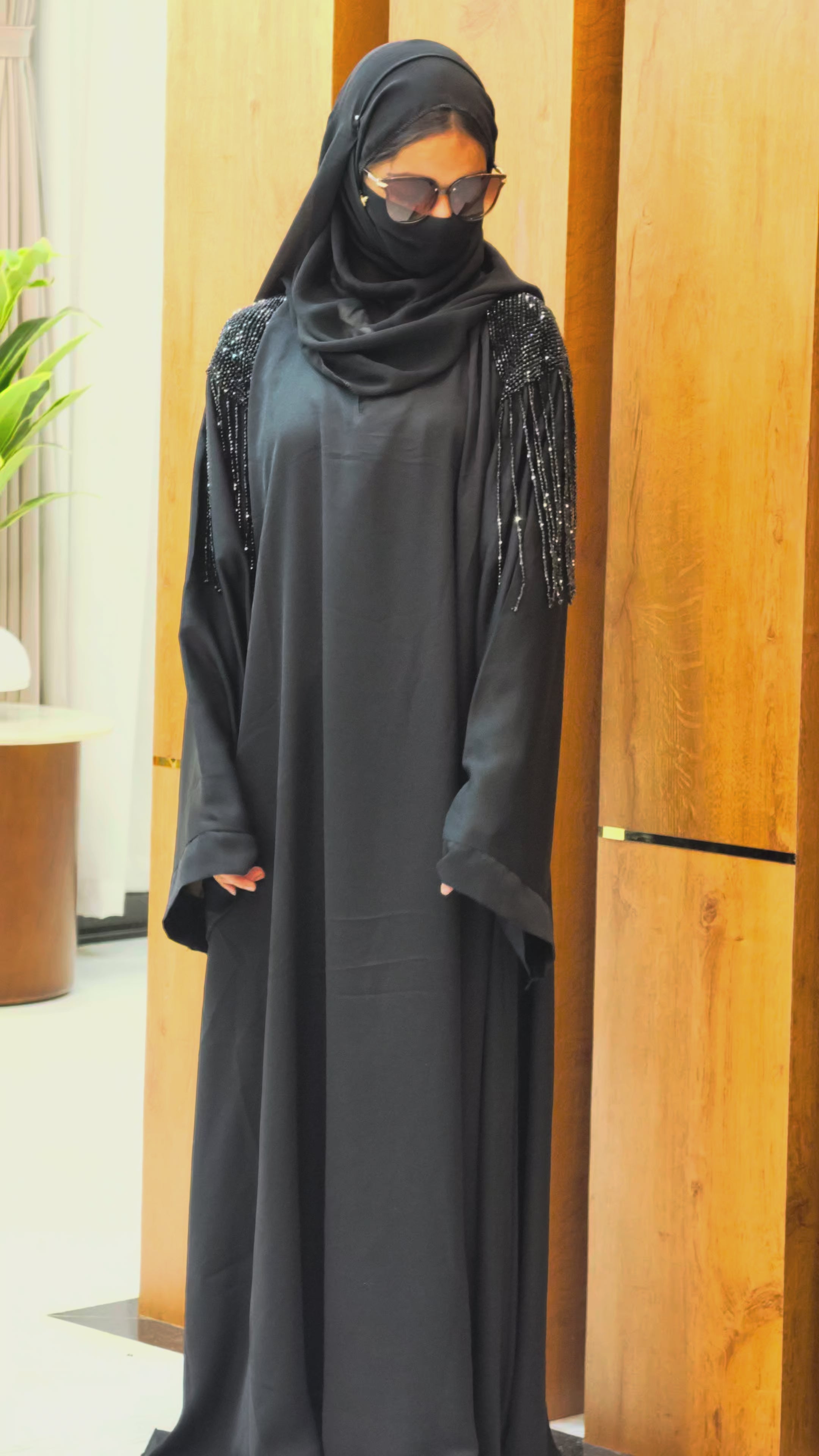 Designer Stone Work Abaya – Luxury Shoulder Pattern Edition