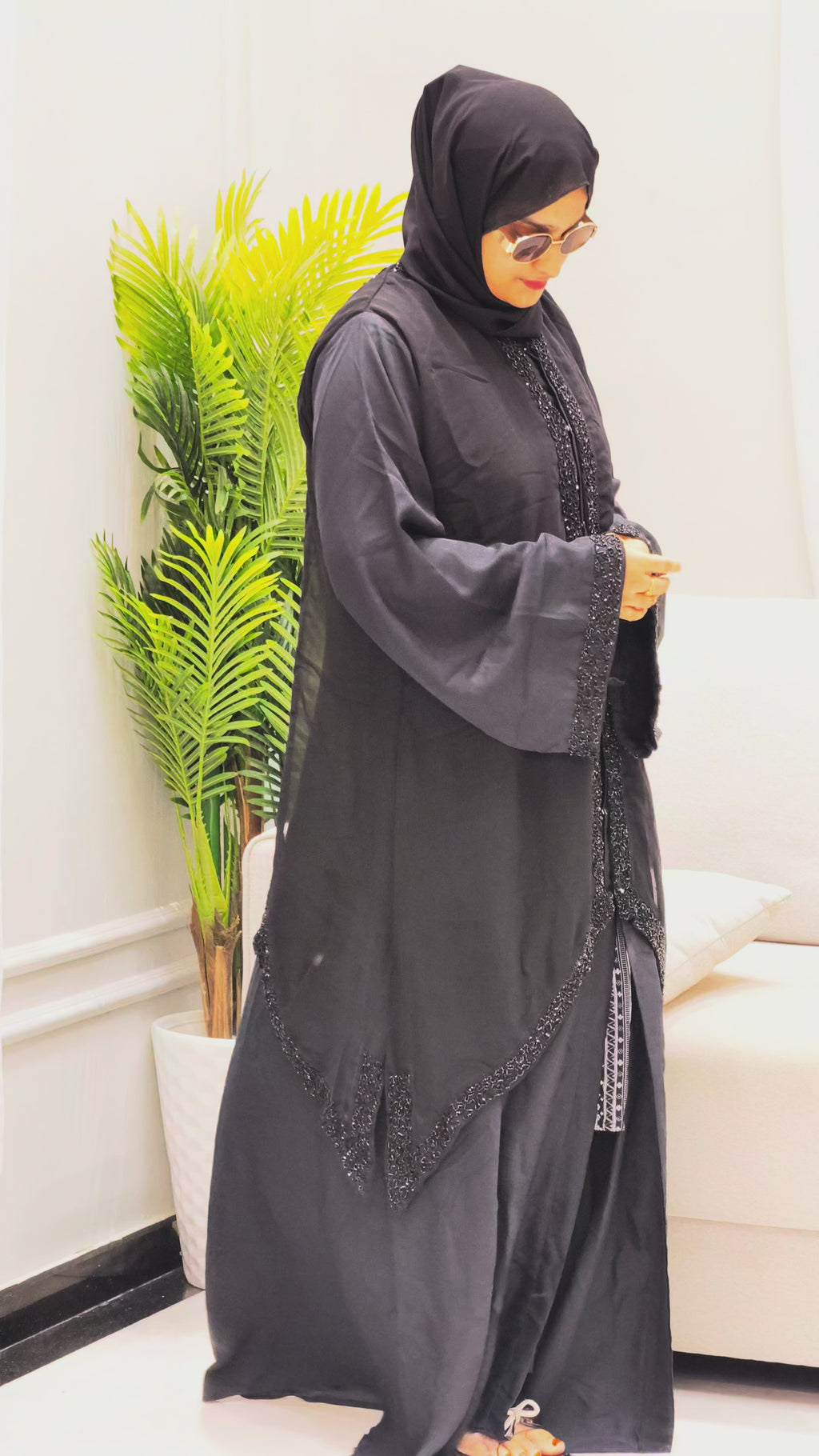 Bridal Designer Wear with Unique Back Stone Work Abaya