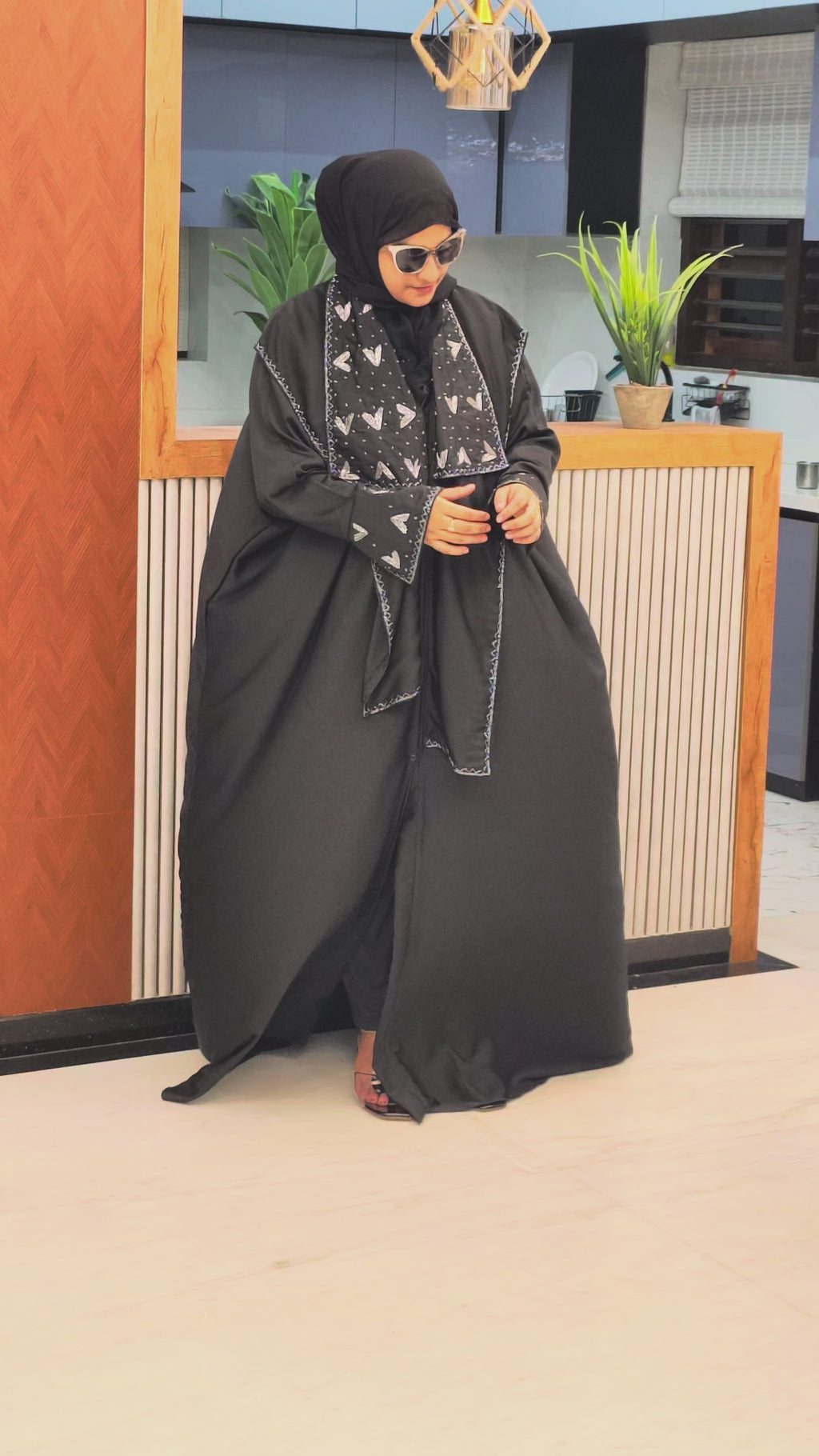 Designer Flap Lapel Stone Work Abaya