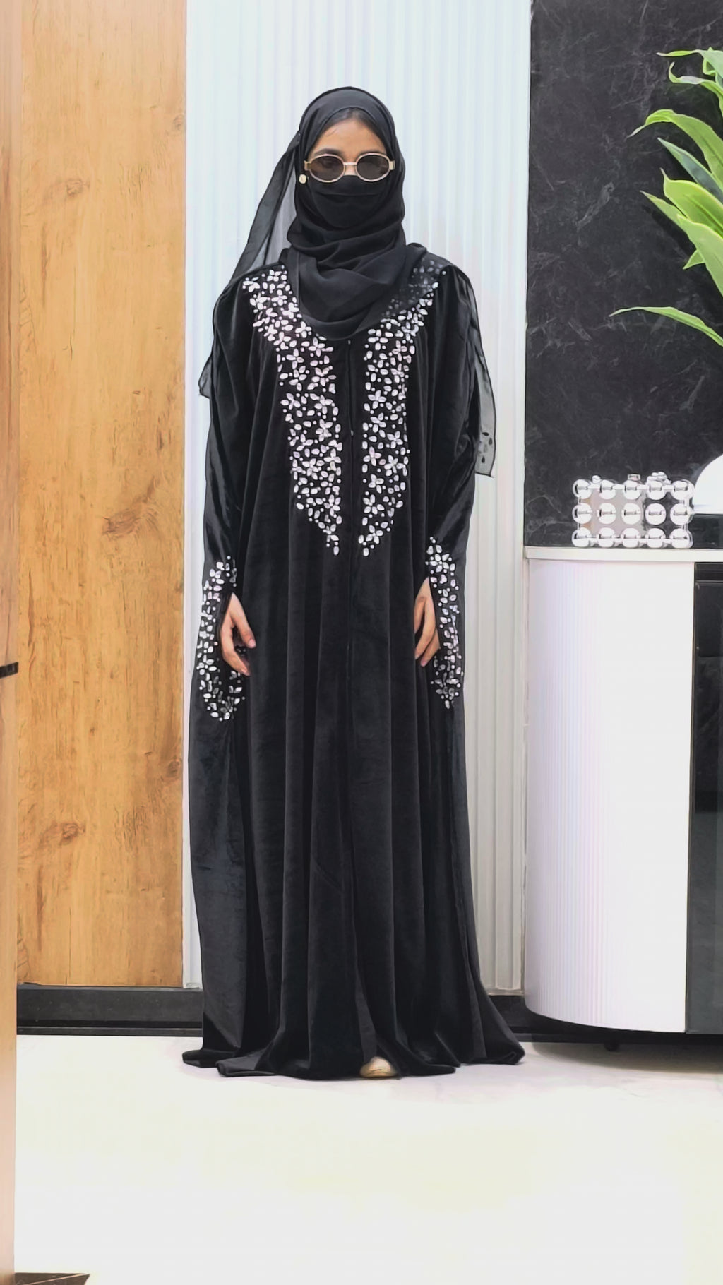 Moroccan Bridal Designer Velvet Abaya with Stone Work