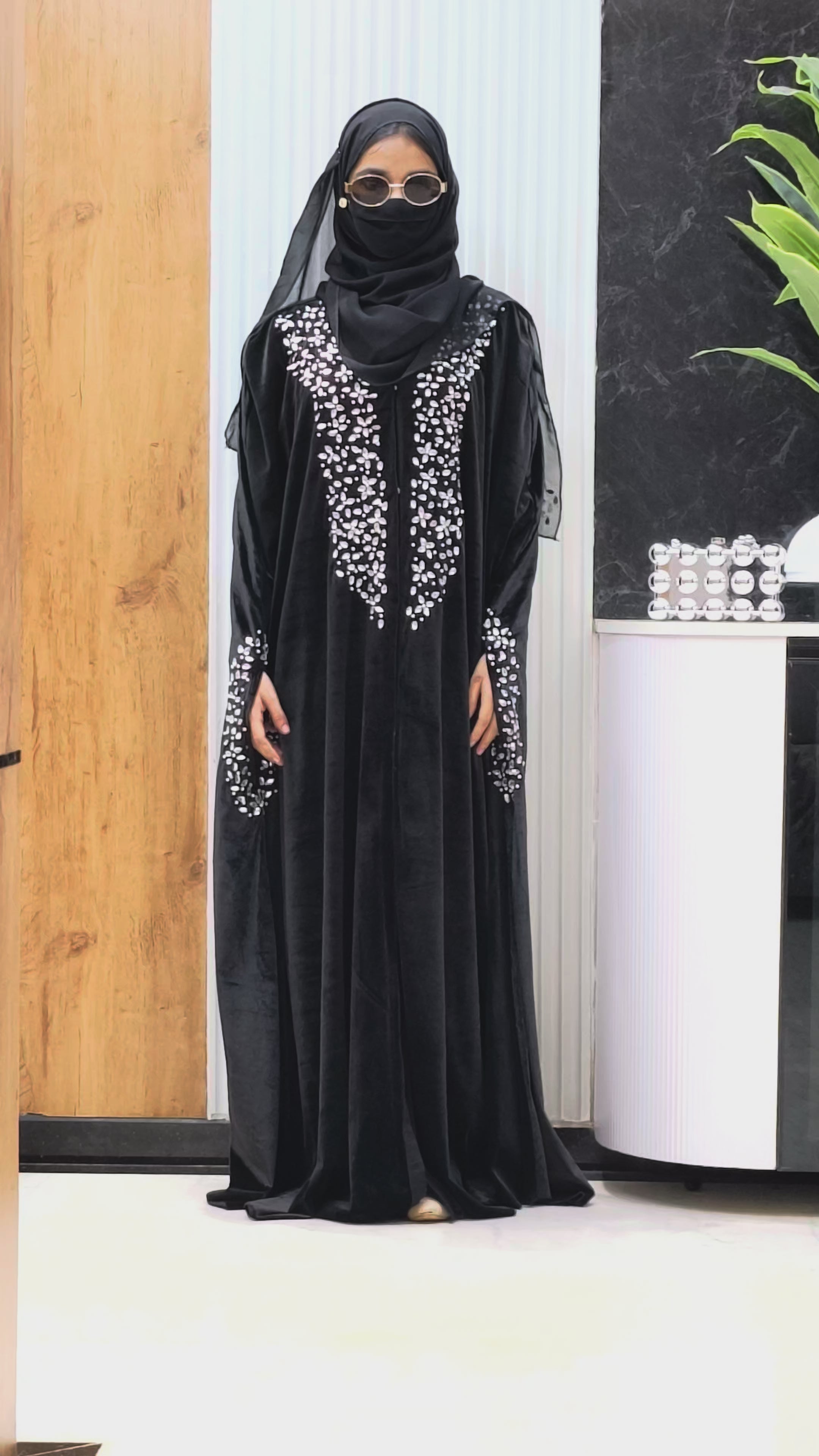 Moroccan Bridal Designer Velvet Abaya with Stone Work