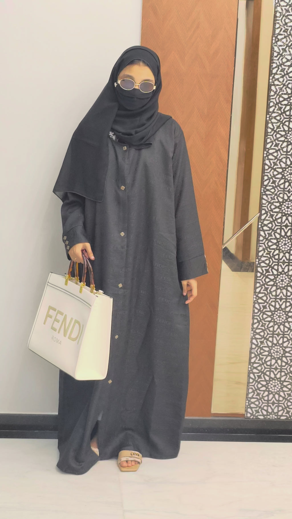 Black FENDI Designer Abaya