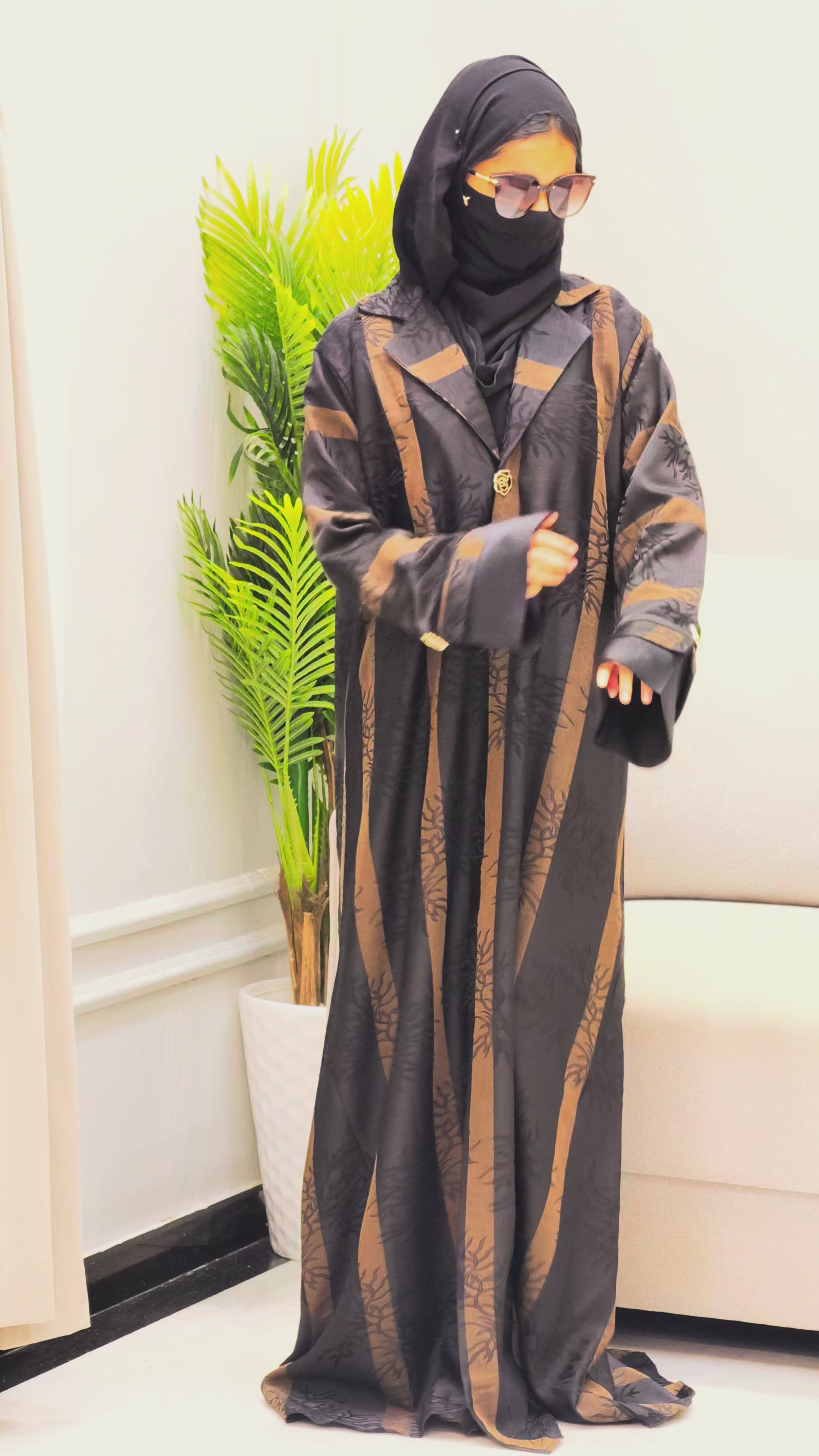 Designer wear LAPEL STRIPES Abaya