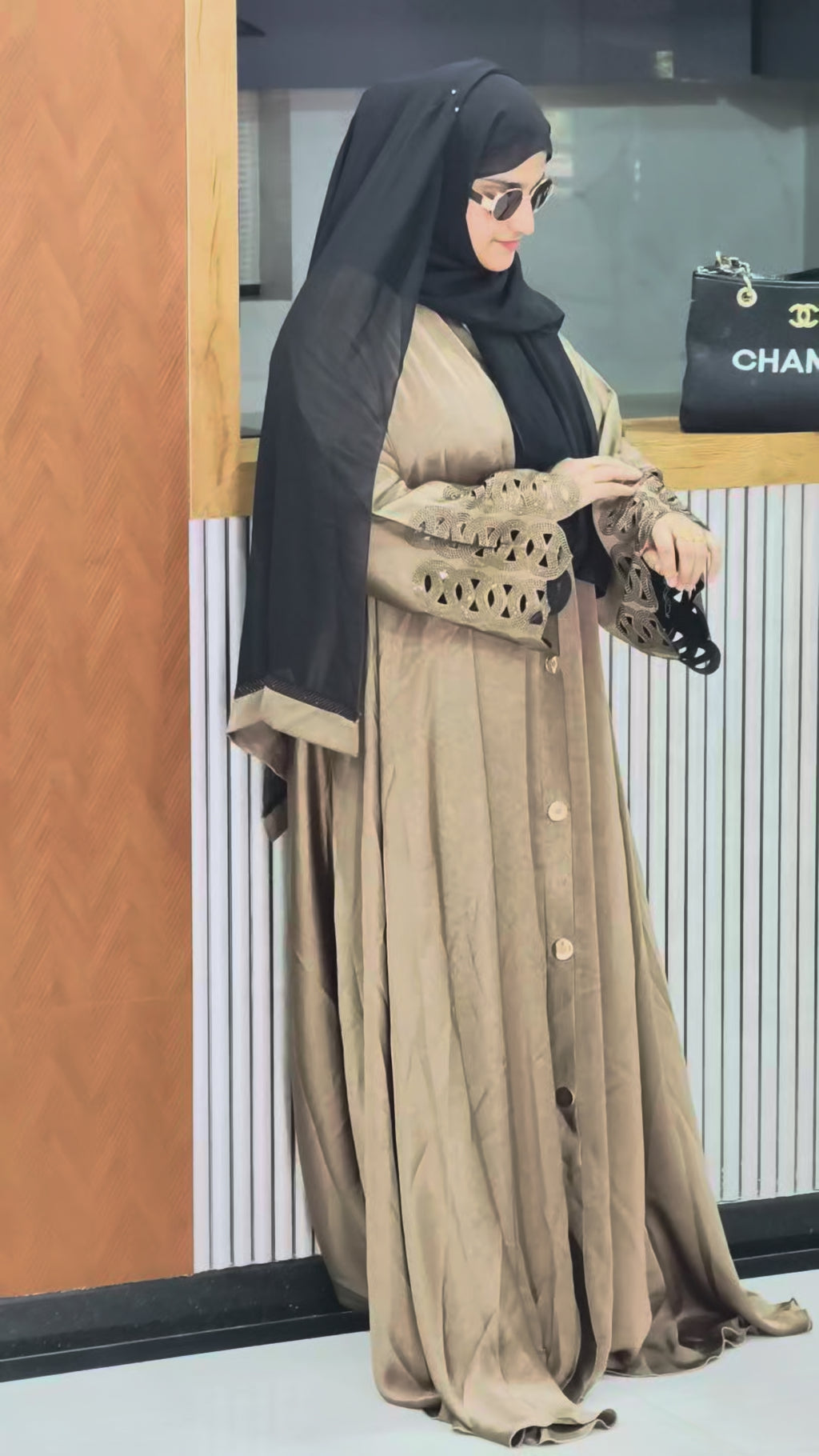 Simple Stone Work Coffee Brown Abaya