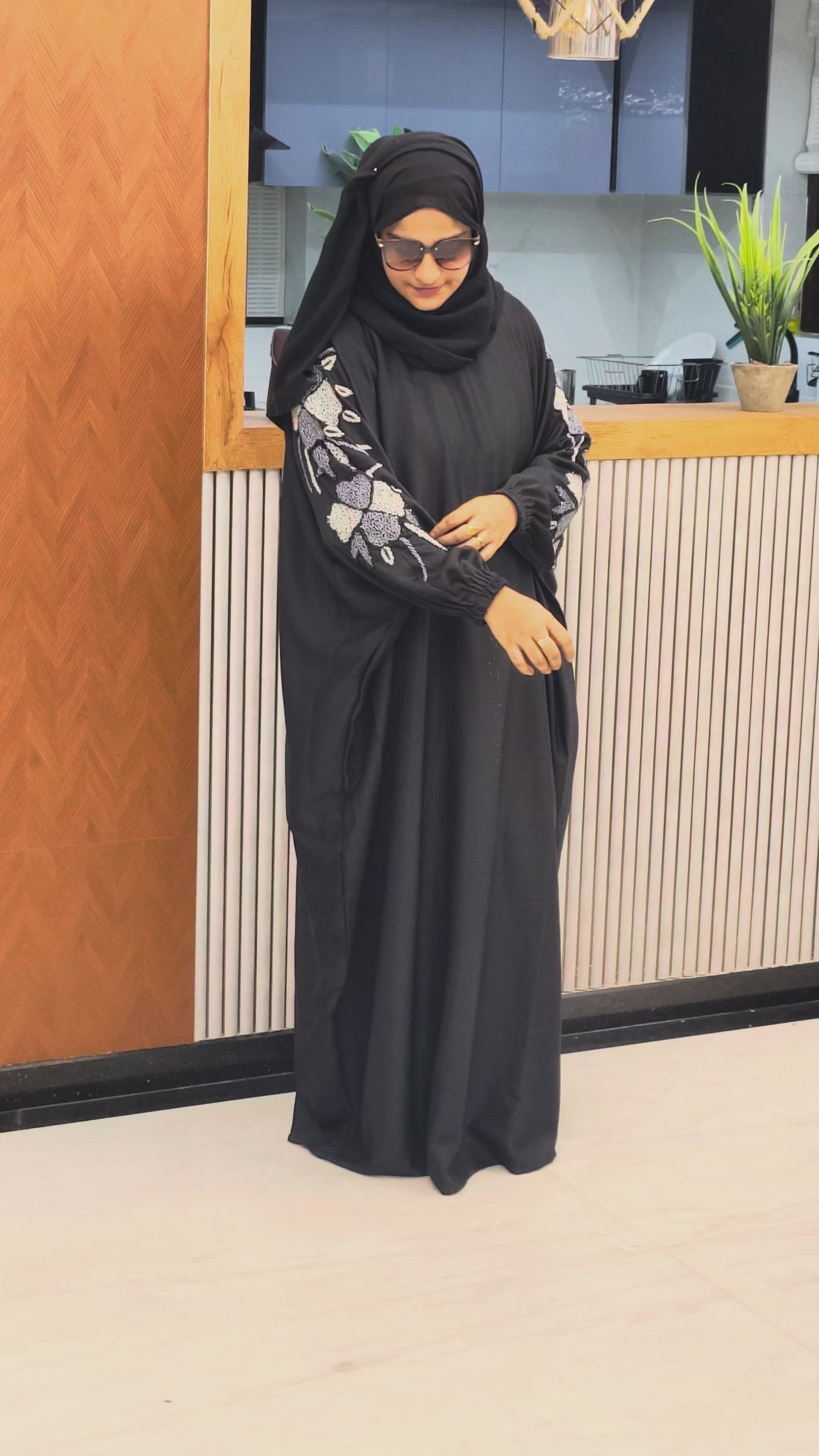 Luxury Corel Blue Stone Work Abaya