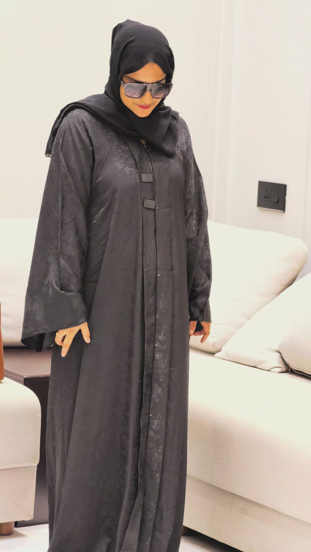 Black Self-Printed Designer Abaya