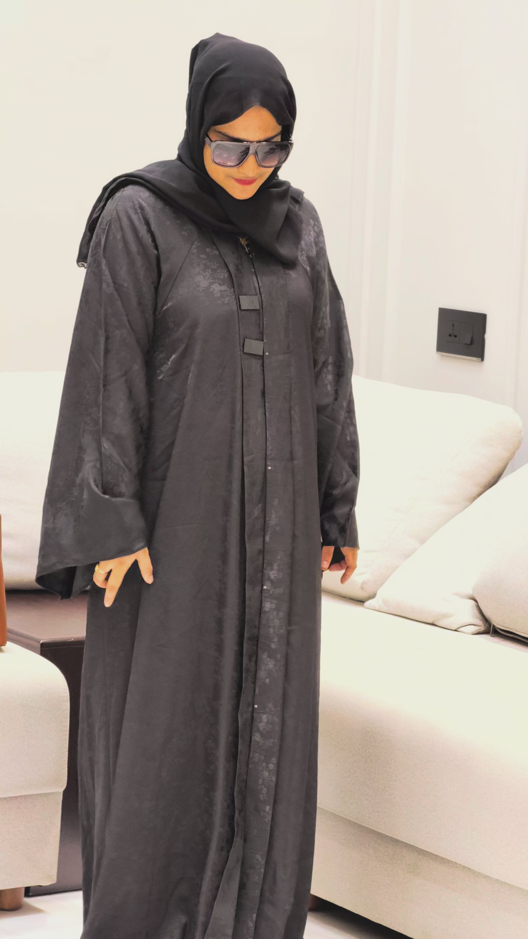 Black Self-Printed Designer Abaya