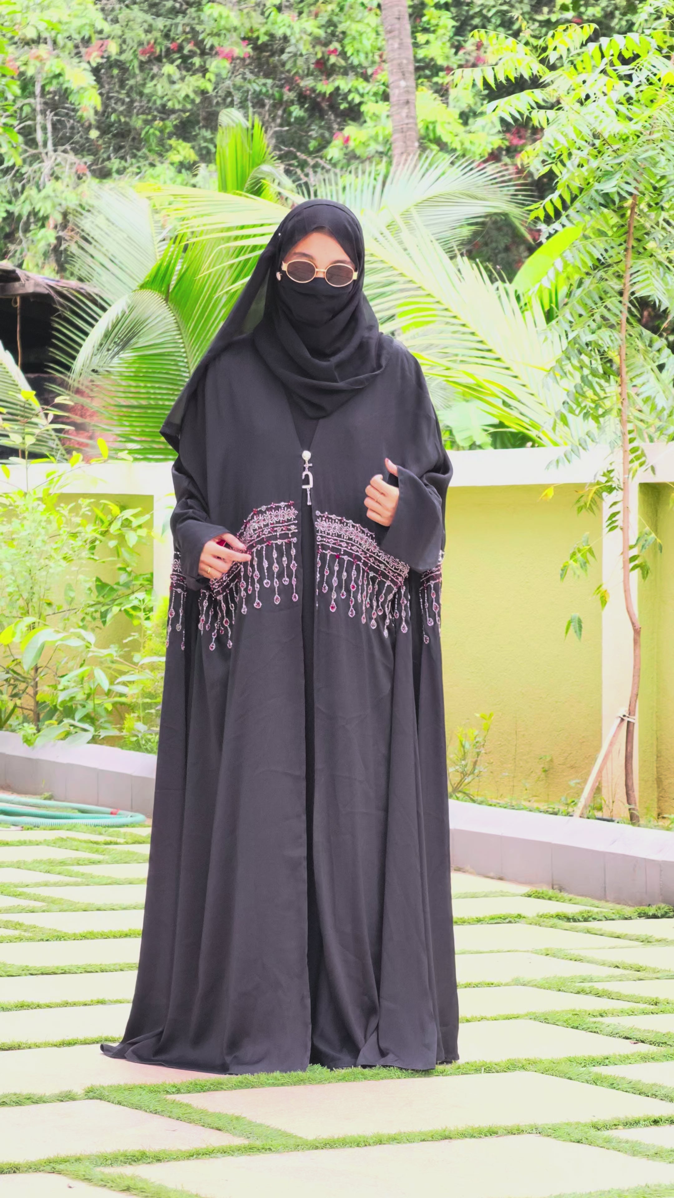 Bridal Maroon Stone Work Premium Abaya