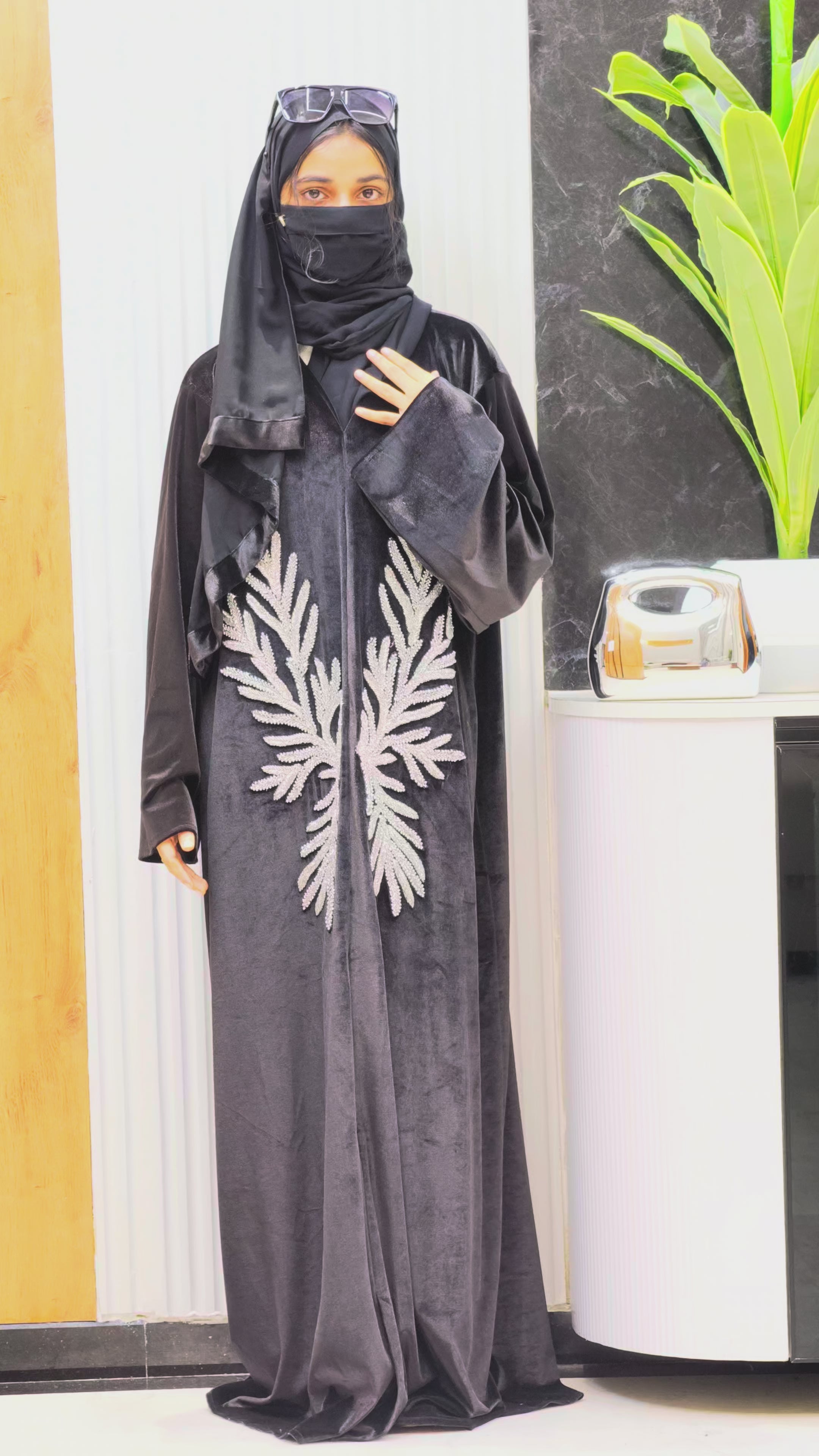 Velvet Stone Work Abaya – Luxury Designer Elegance