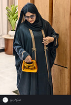 Bridal Gold Stripes Stonework Abaya