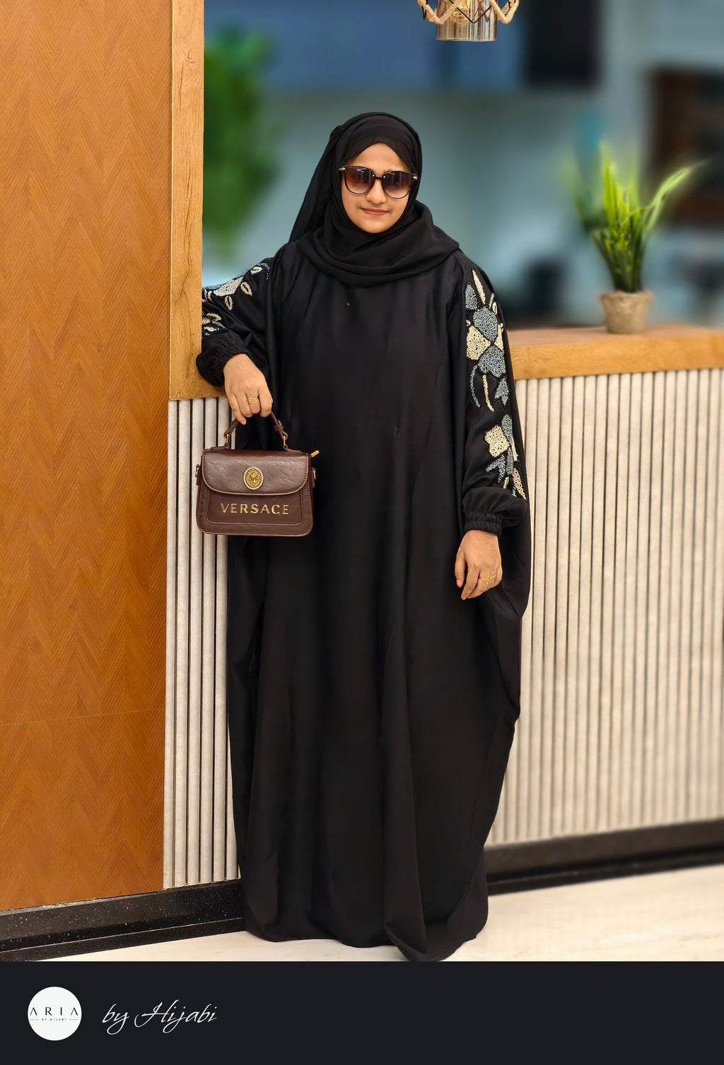 Luxury Corel Blue Stone Work Abaya