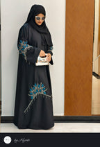 Black Designer Abaya with Cobalt Blue Stone Work