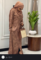 Elegant Brown Floral Self-Printed Abaya – Classy