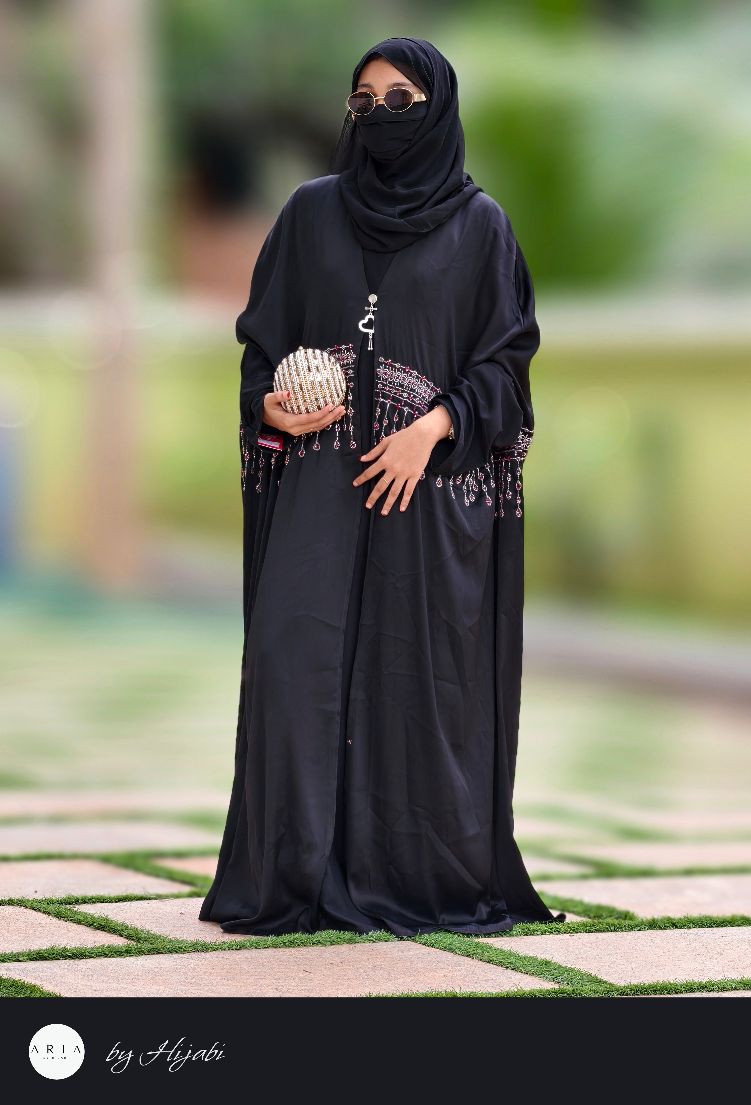 Bridal Maroon Stone Work Premium Abaya