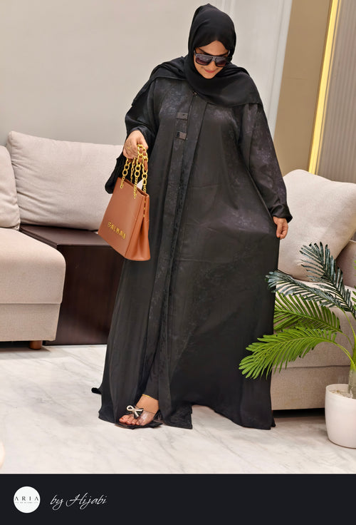 Black Self-Printed Designer Abaya