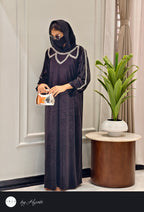 Luxury Velvet Black Stone Work Abaya