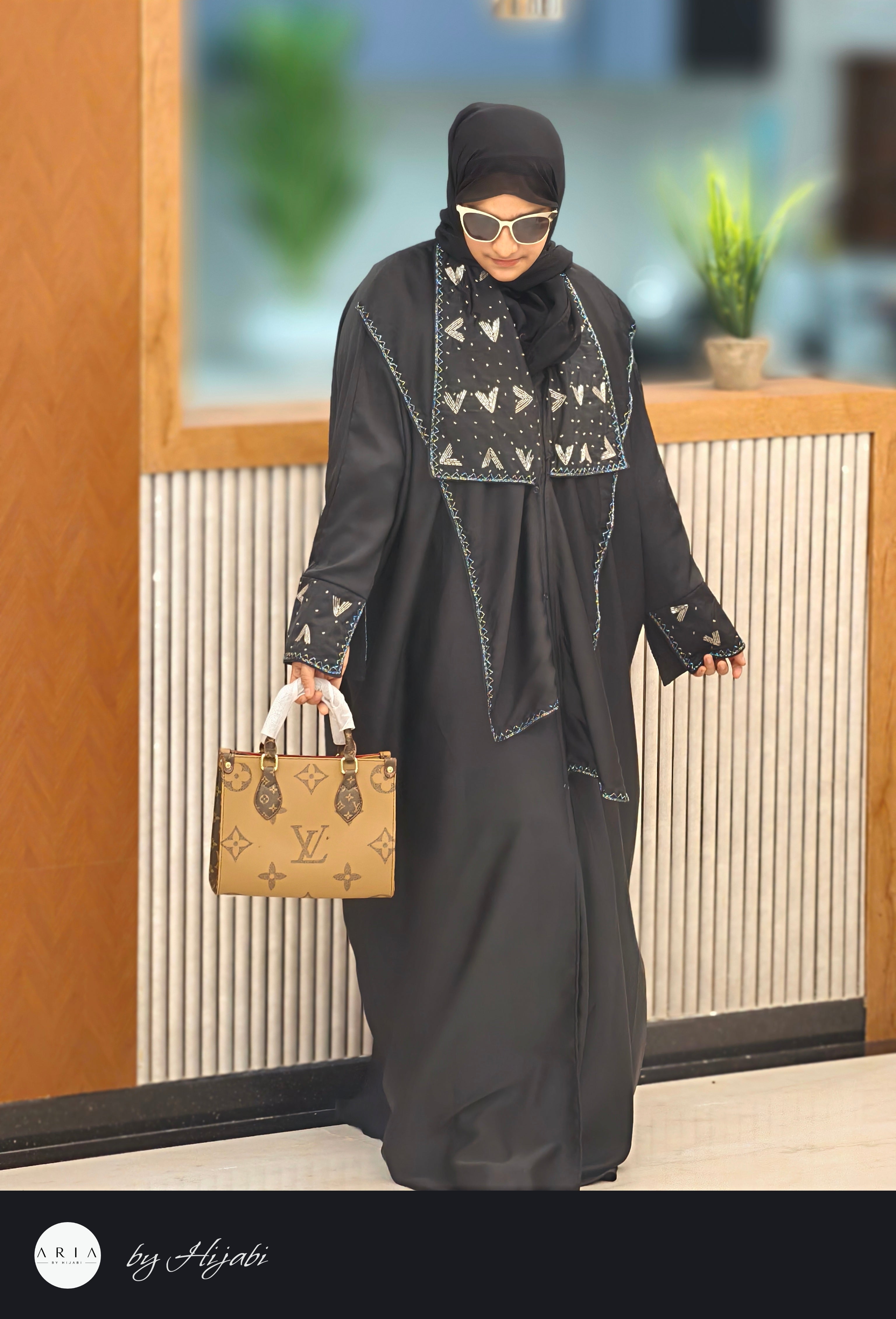 Designer Flap Lapel Stone Work Abaya