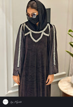 Luxury Velvet Black Stone Work Abaya