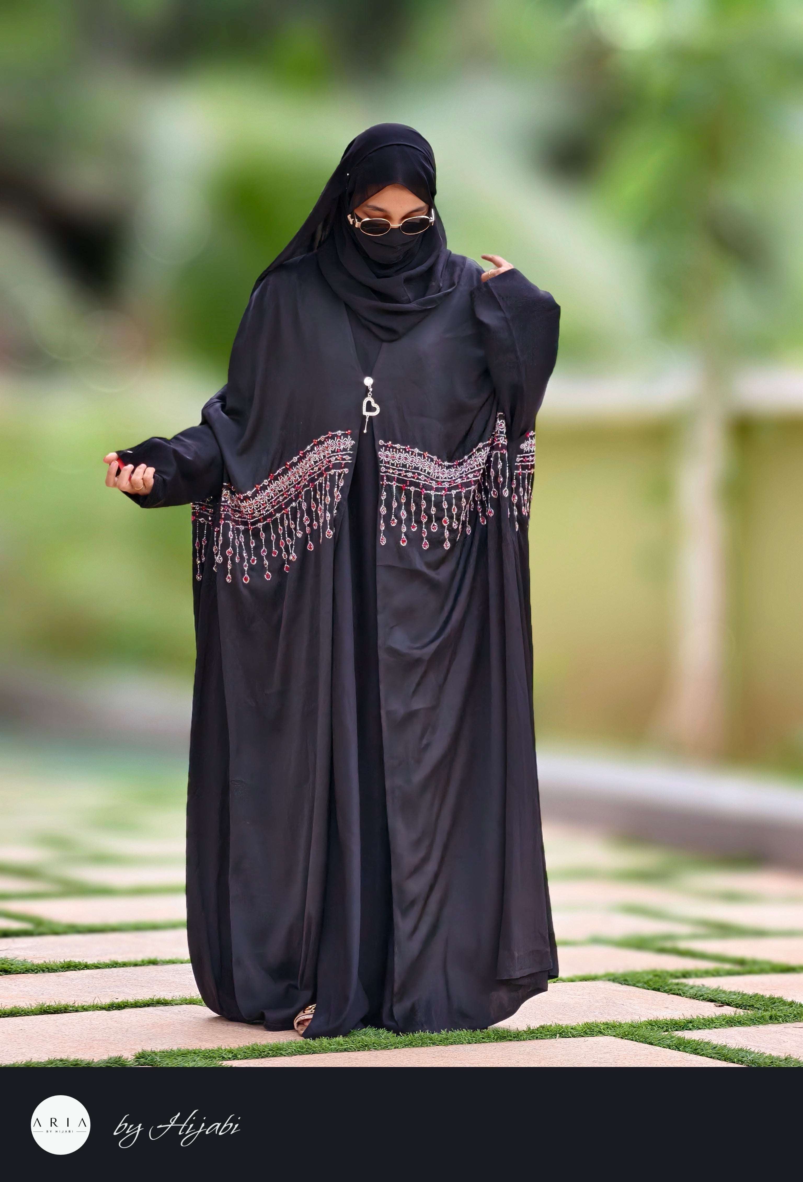 Bridal Maroon Stone Work Premium Abaya