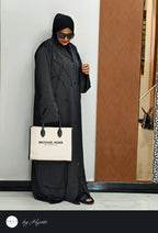 Round Lapel Stonework Abaya – Luxury in Every Detail