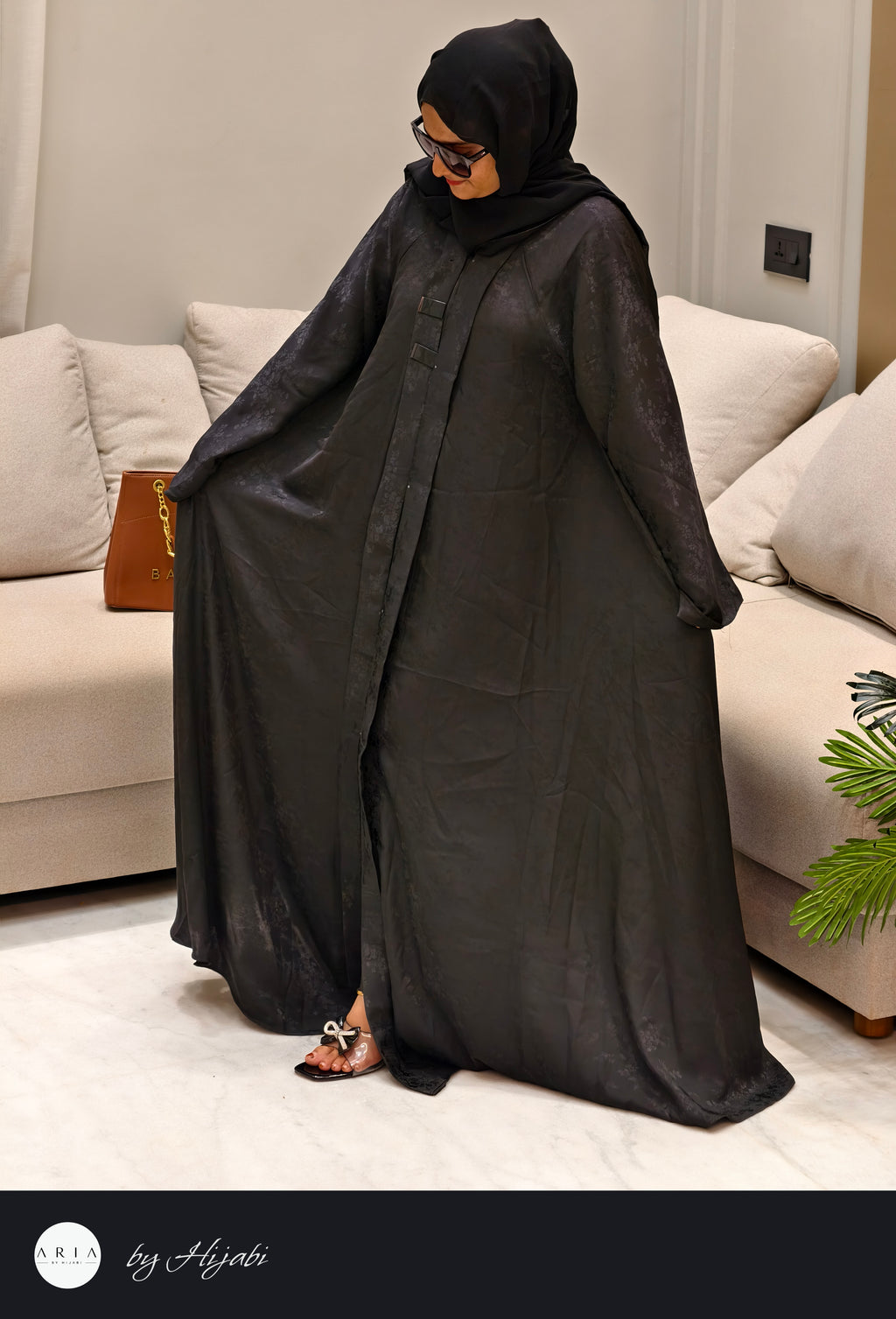 Black Self-Printed Designer Abaya
