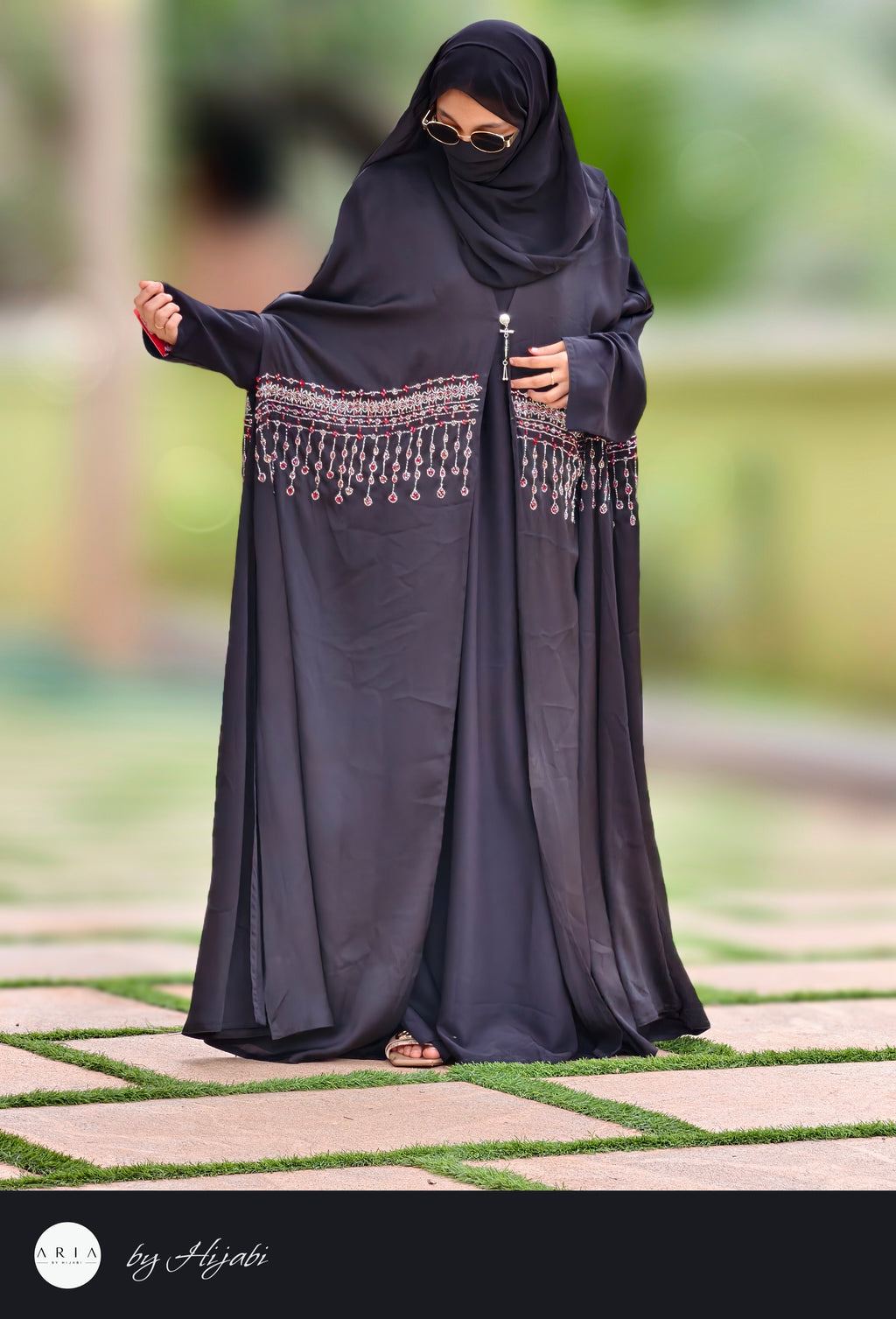 Bridal Maroon Stone Work Premium Abaya