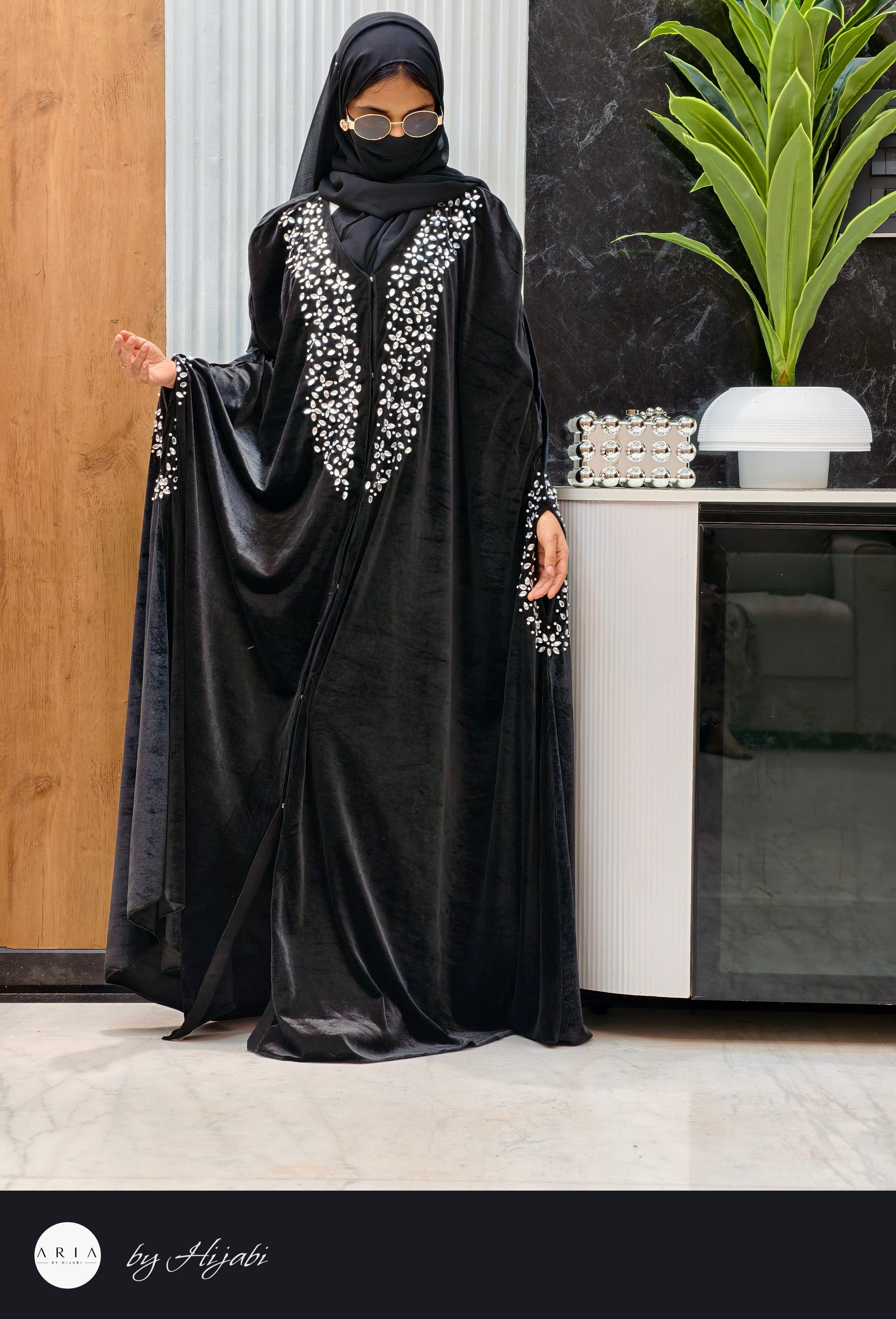 Moroccan Bridal Designer Velvet Abaya with Stone Work