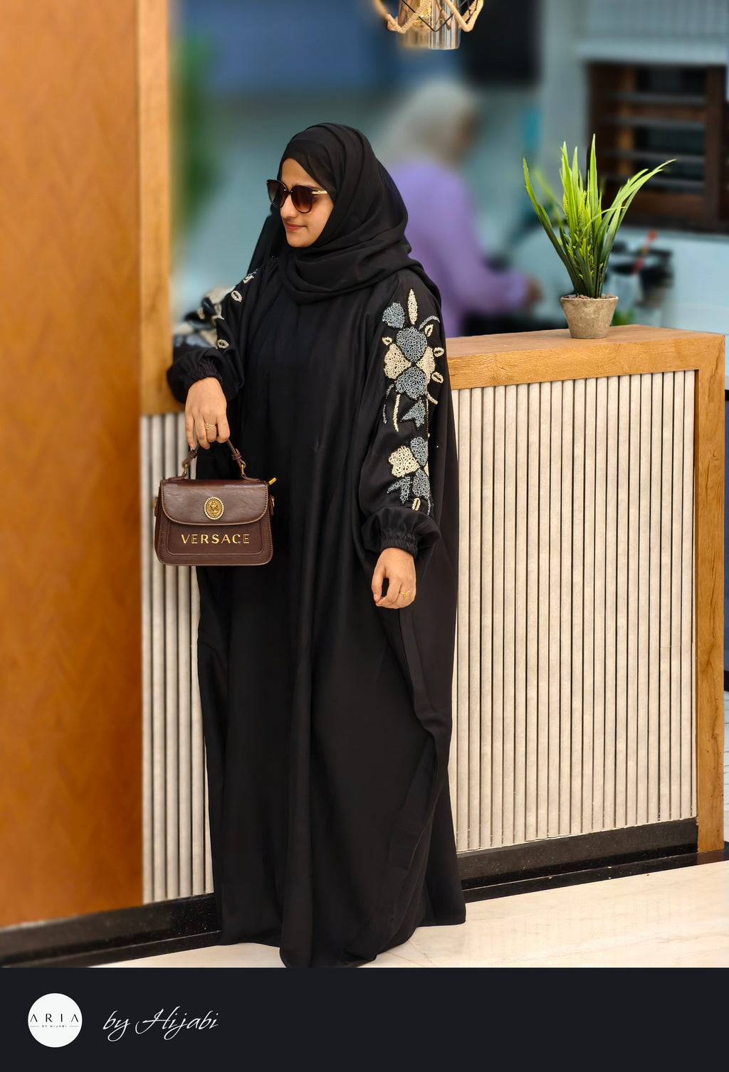Luxury Corel Blue Stone Work Abaya