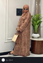 Elegant Brown Floral Self-Printed Abaya – Classy