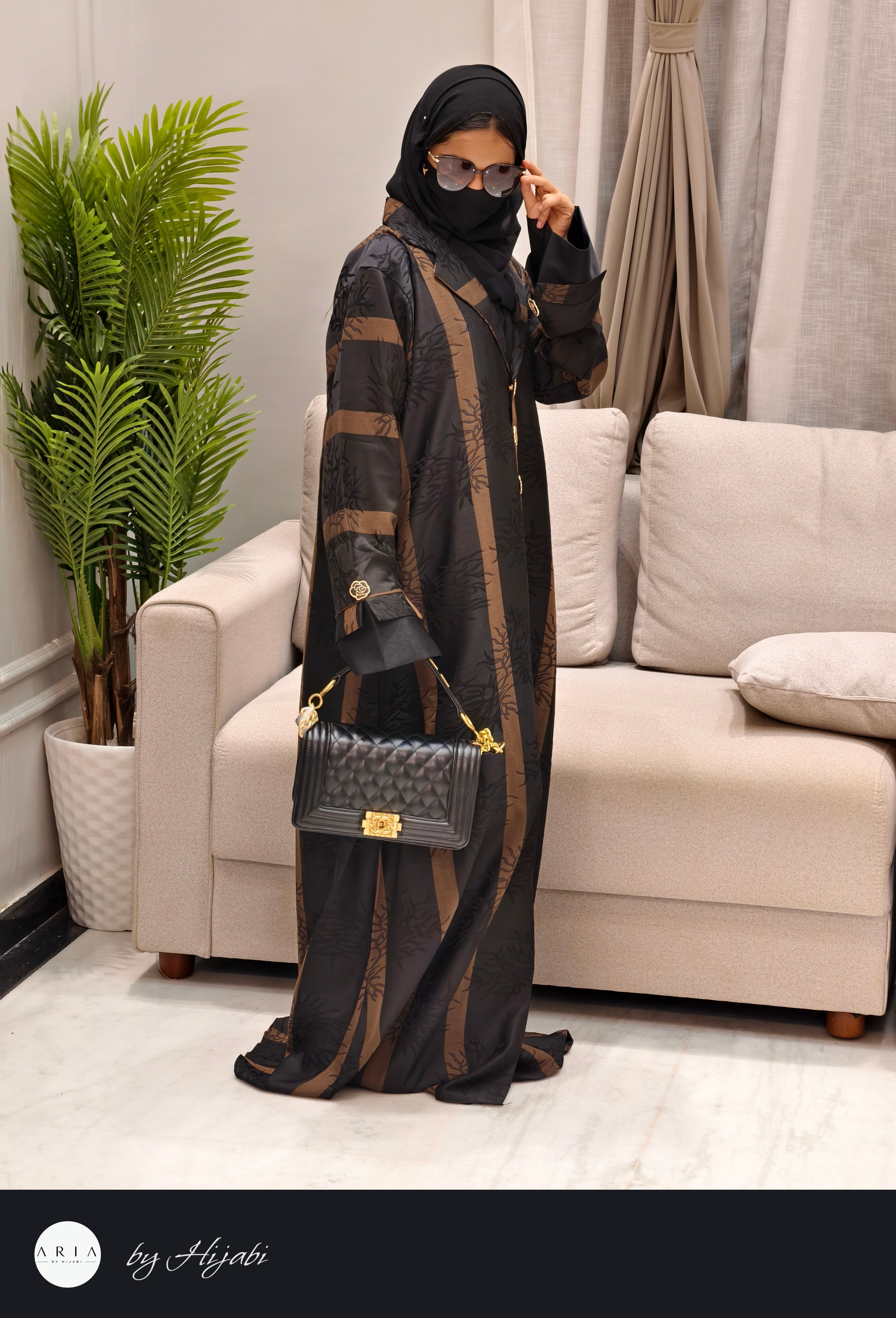 Designer wear LAPEL STRIPES Abaya