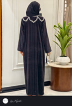 Luxury Velvet Black Stone Work Abaya