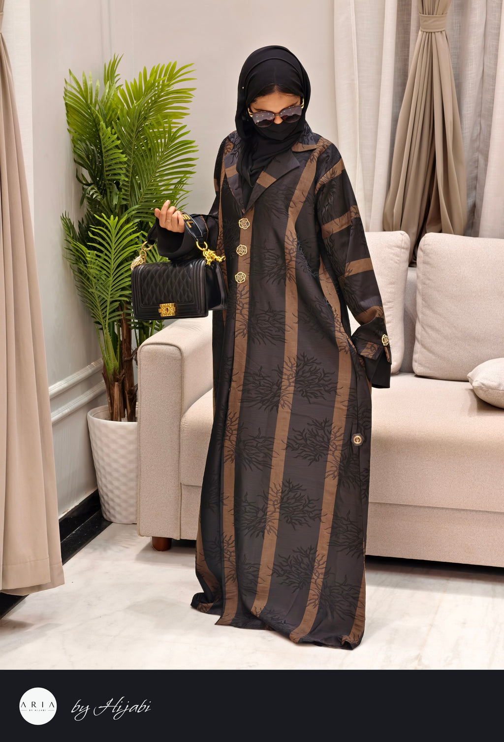 Designer wear LAPEL STRIPES Abaya