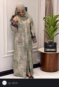 Modern Pista Green Floral Printed Abaya