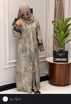 Modern Pista Green Floral Printed Abaya