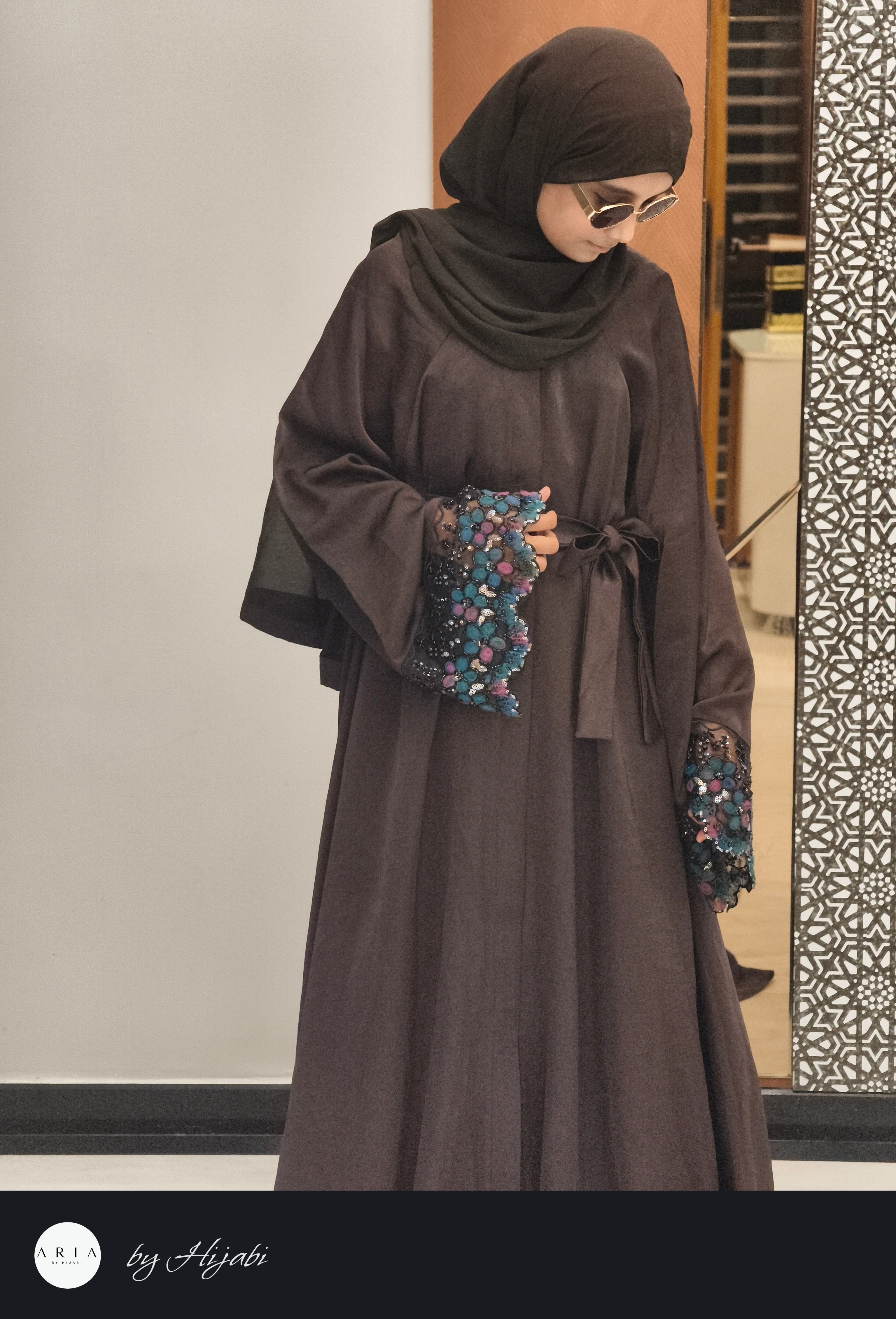 Sleeve Stone Work Umbrella Abaya – Luxury Designer Elegance