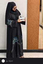 Black Designer Abaya with Cobalt Blue Stone Work