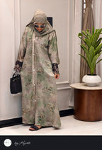Modern Pista Green Floral Printed Abaya