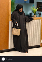 Black Stripes Stone Work Abaya