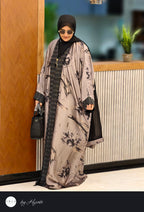Designer Self-Printed Long Lapel Stone Work Abaya