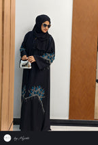 Black Designer Abaya with Cobalt Blue Stone Work