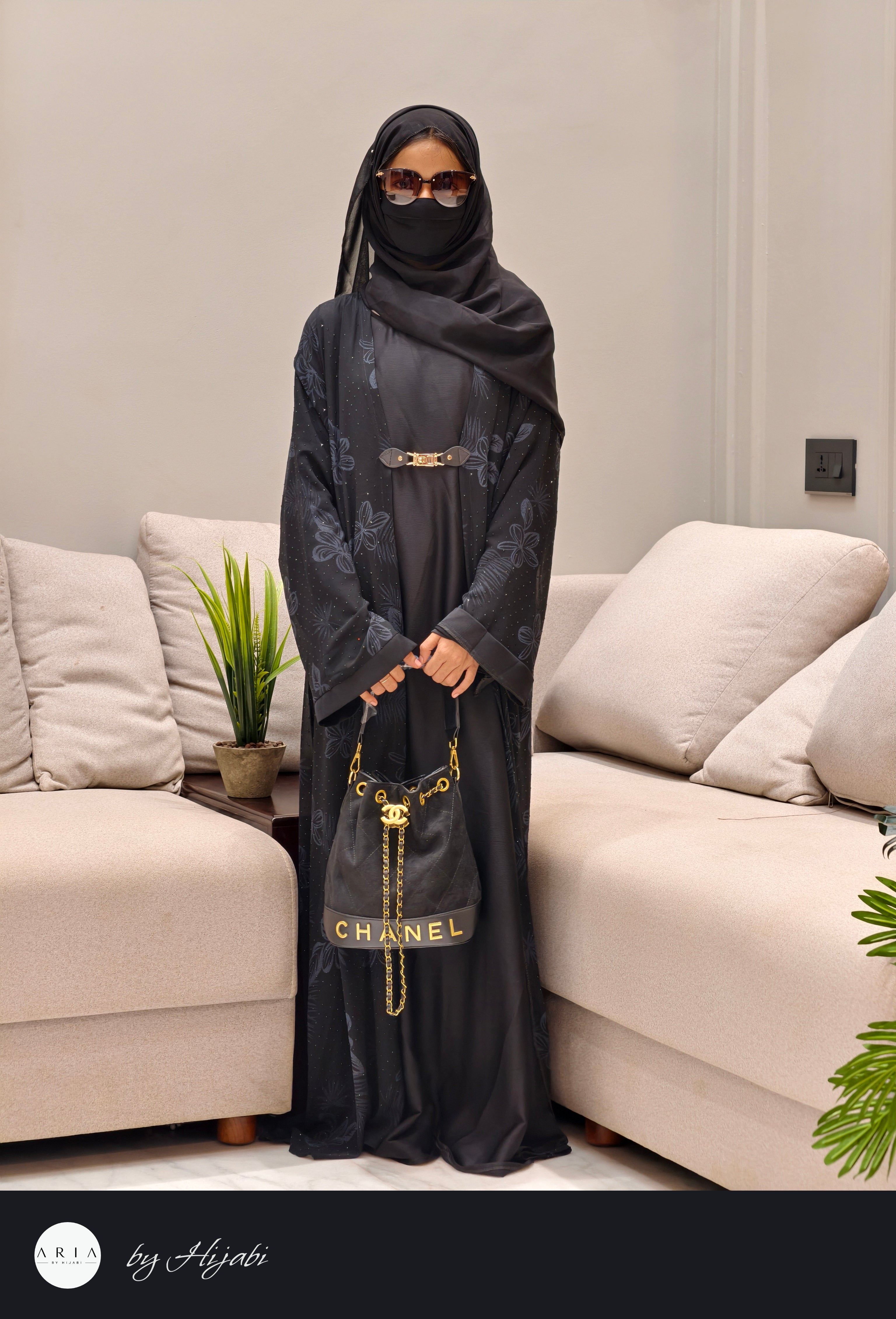 Self-Printed Floral Netted Designer Abaya