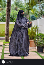 Black Organza Designer Wear Stone Work Embroidery Abaya